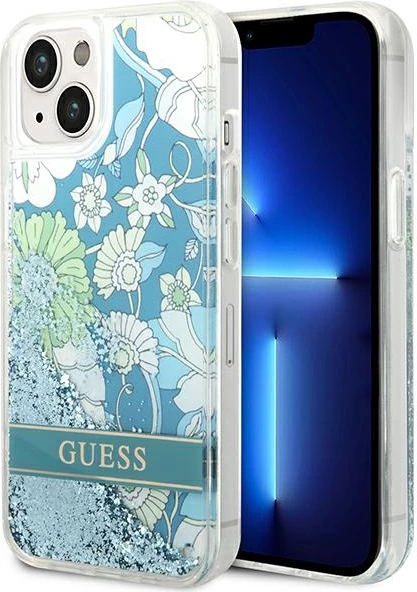 Mbështjellës Guess Flower Liquid Glitter për iPhone 14 Plus 6.7", Gjelbër