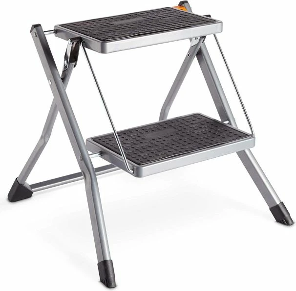 Shkallë palosëse çeliku VONHAUS 3500097, 2 hapa, kapacitet 150 kg, gri/zezë