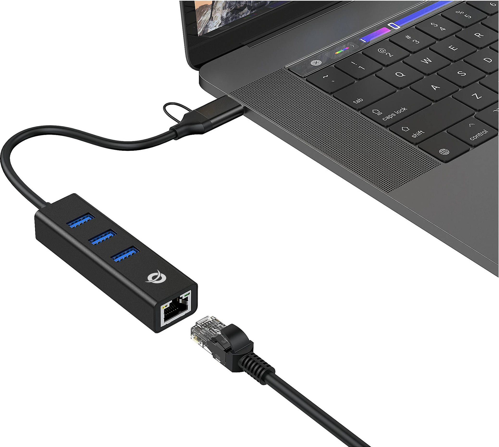 Adapter rrjeti USB Conceptronic DONN07BA, Gigabit Ethernet + USB Hub 3x USB-A, USB-C/USB-A, i zi
