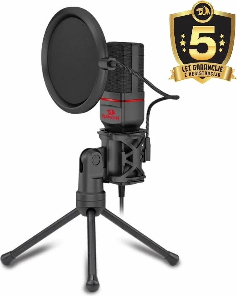 Mikrofon gaming Redragon Seyfert GM100 kondensator omnidireksional 3.5mm AUX me tripod, i zi