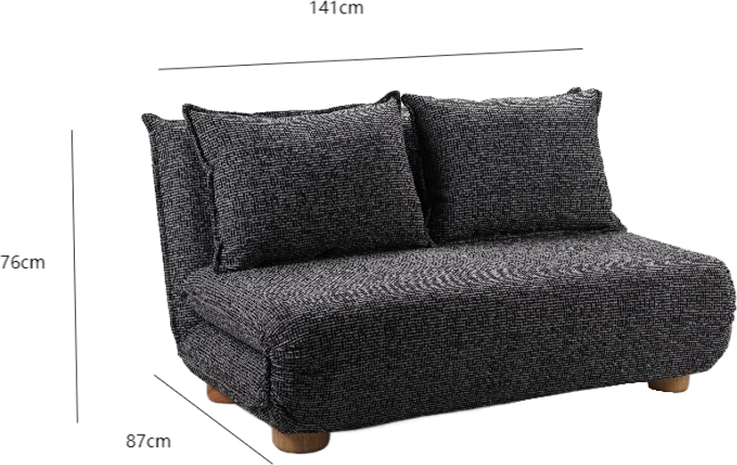 Futon divan për dy persona, palosës, ngjyrë gri e zezë me dizajn, 141x87x76cm