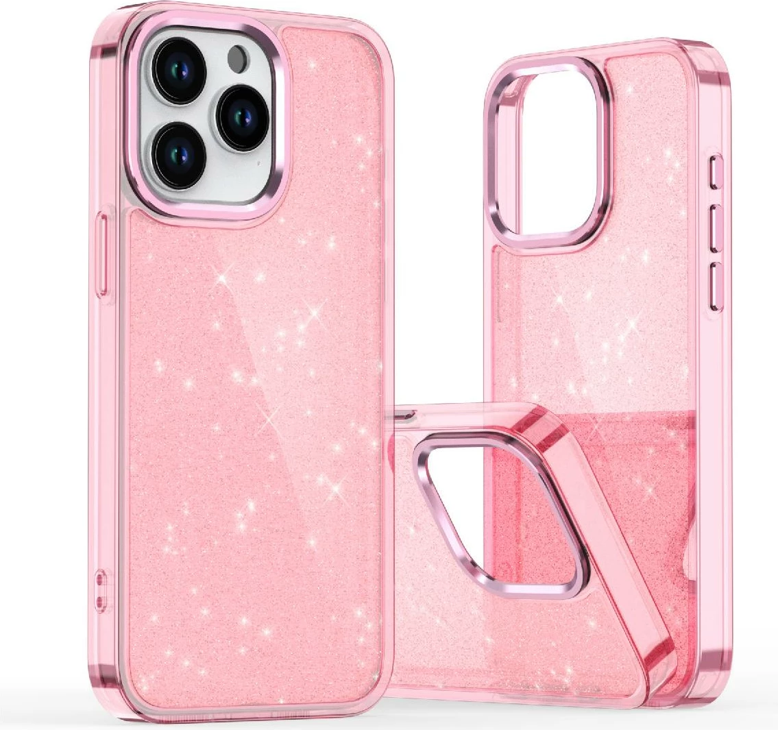 Mbështjellës Hurtel Glitter Case për iPhone 16 Pro Max, rozë me shkëlqim