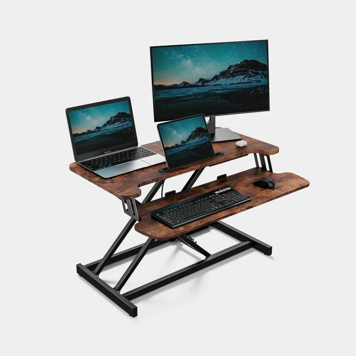 Konvertues tavoline sit-stand VONHAUS 3000916 80x40cm lartësi 11.5-51cm, dru i errët