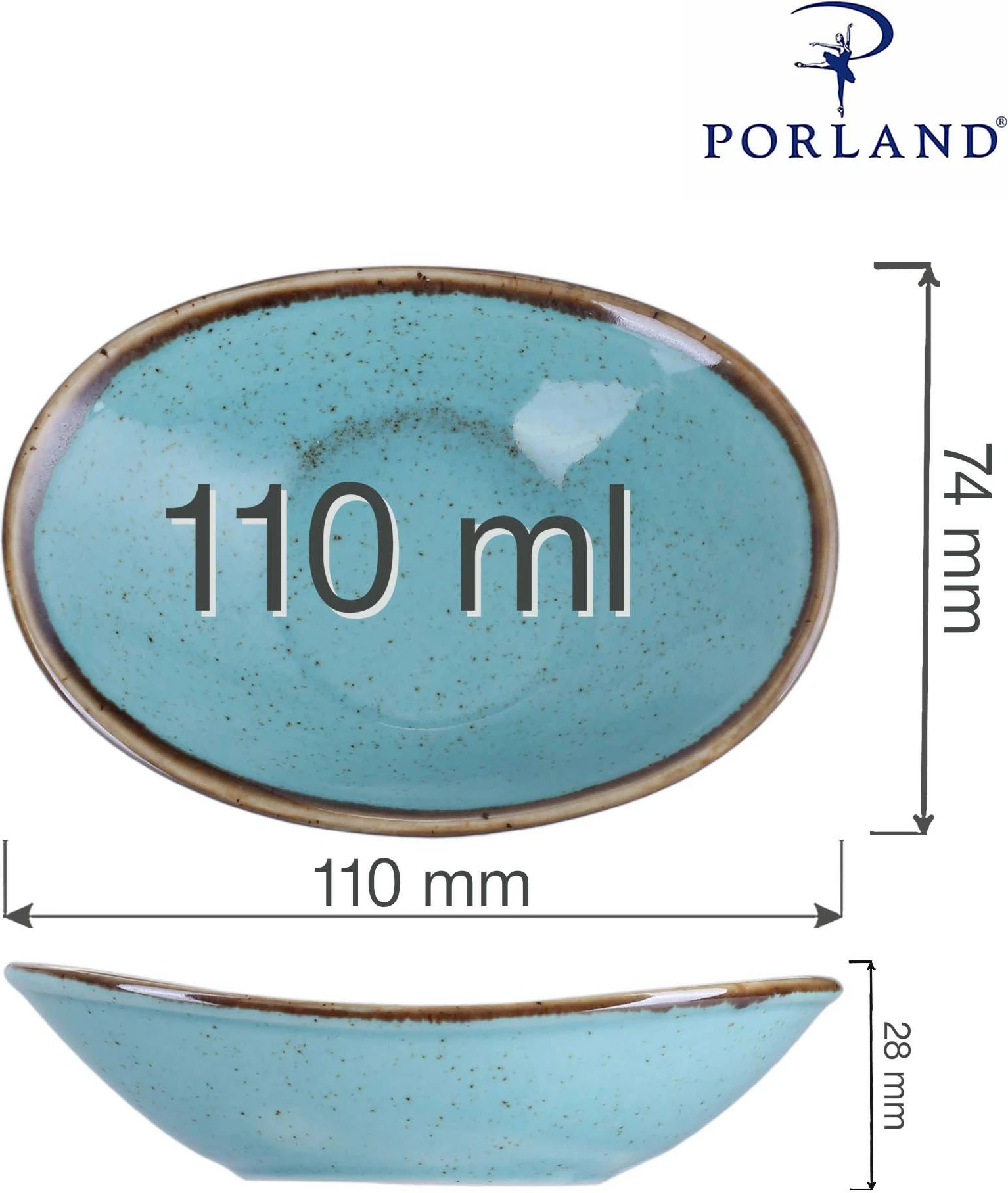 Pjatë mini ovale Porland Seasons Laguna 110 mm, blu qielli, set 6 copë