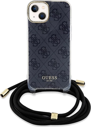 Mbështjellës Guess Crossbody Cord 4G Print për iPhone 15/14/13, i zi