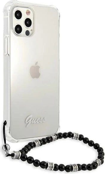 Mbështjellës Guess GUHCP12MKPSBK për iPhone 12/12 Pro 6.1", Transparent, me varëse Black Pearl
