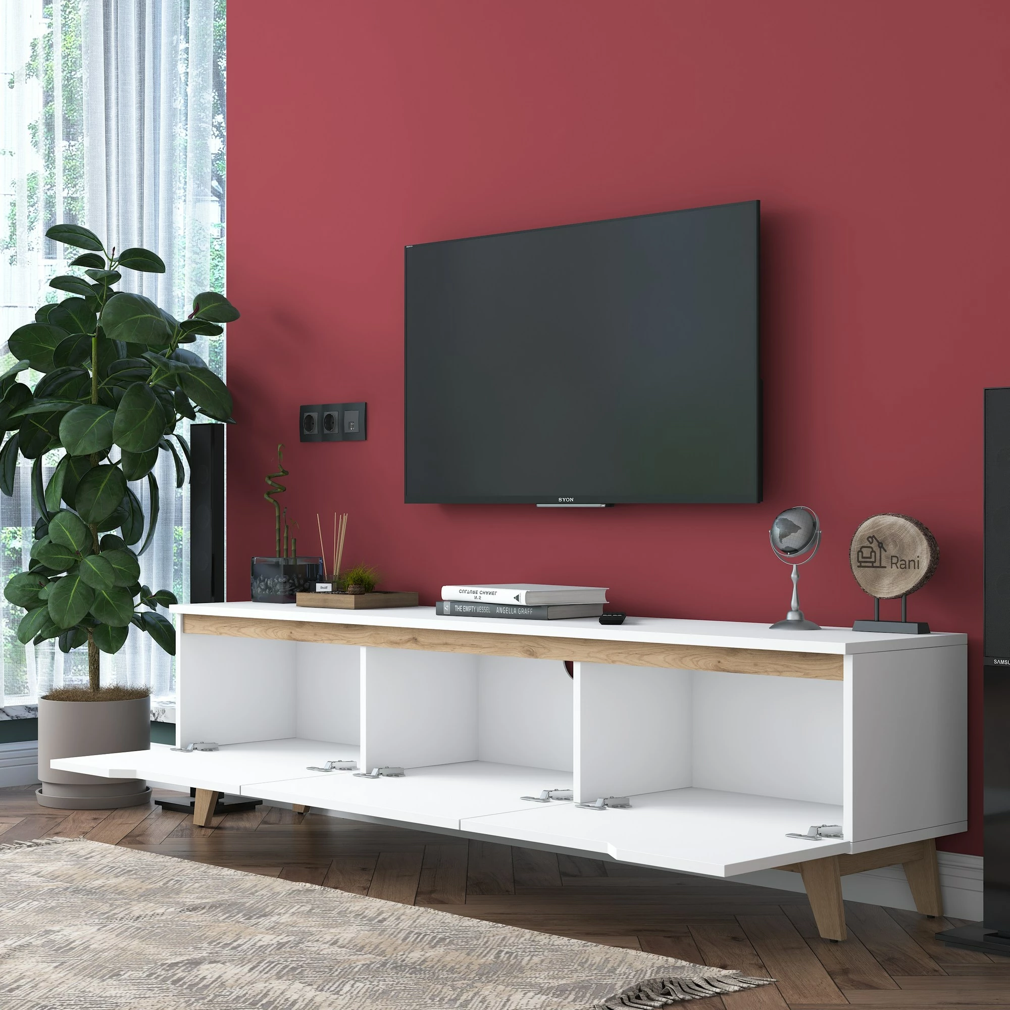 Komodë TV Hanah Home, D1 - 2472, ngjyrë e bardhë dhe arre