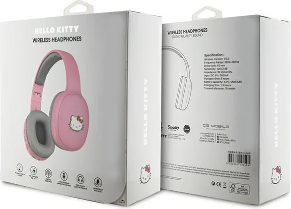 Kufje Bluetooth Hello Kitty Metal Logo Oval Shape, Pink/Gri