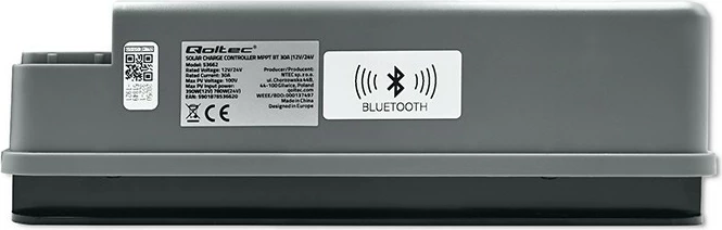 Kontrollues karikimi diellor Qoltec MPPT 53662, 30A, 12V/24V, LCD, 2xUSB, Bluetooth, Gri/Jeshil