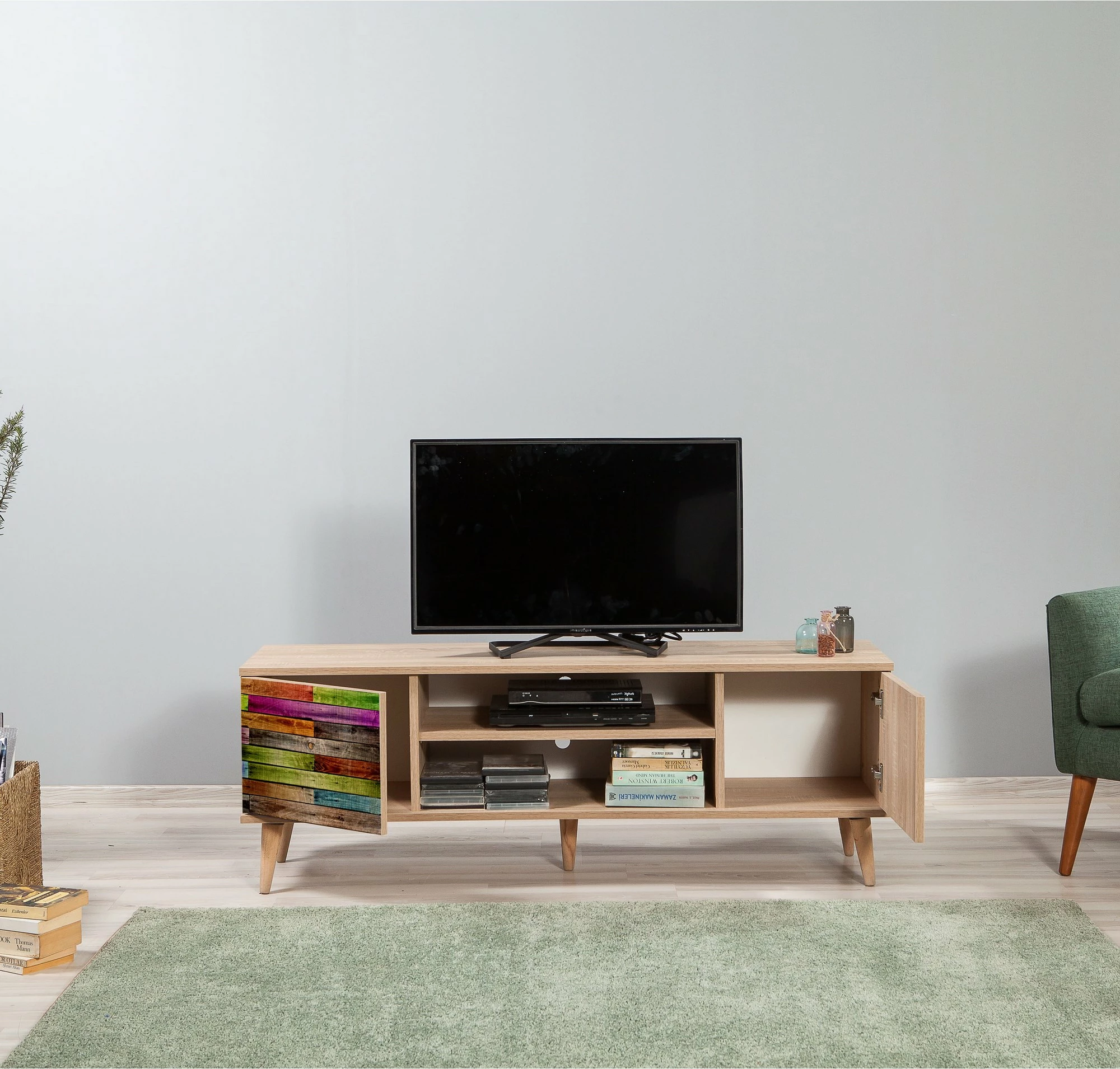 Komodë TV Truva, ngjyrë lisi Sonoma, 140x50x40cm