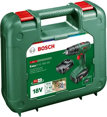Pistoletë shpimi Bosch EasyDrill 18V-40, brushless, 2 bateri, 18V, e gjelbër/zezë