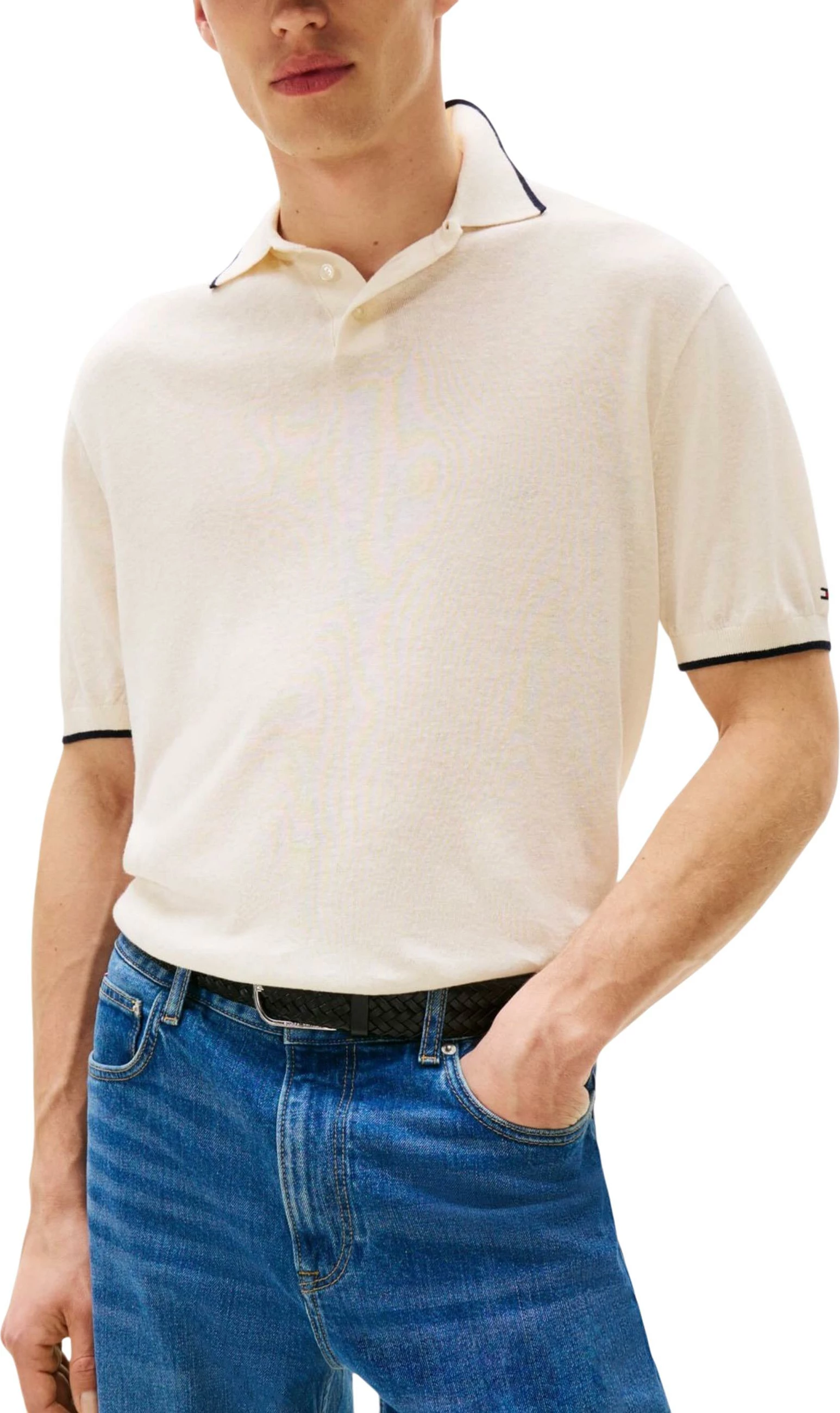 Xhemper polo për meshkuj Tommy Hilfiger MW0MW40539, fildishi