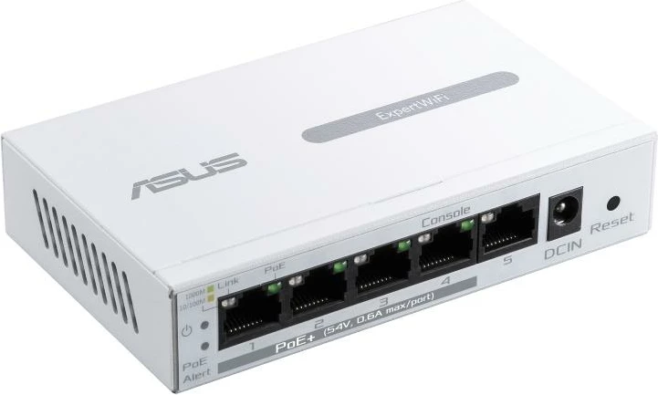 Switch i menaxhueshëm Asus ExpertWiFi EBP15 (90IG08D0-MO3B00), 5 porta me 4x PoE+, 100 Mbps, menaxhim AiMesh/standalone, i bardhë