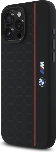 Mbështjellës BMW Silicone Hexagon Red Line MagSafe për iPhone 16 Pro Max, Zi