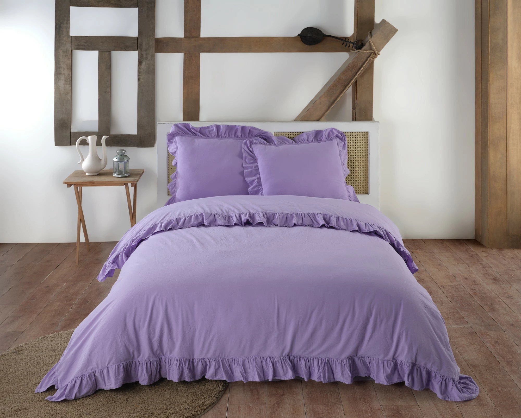 Set mbulesë jorgani njëpersonëshe, L'essentiel, ekskluzive, pambuk stonewashed, vjollcë