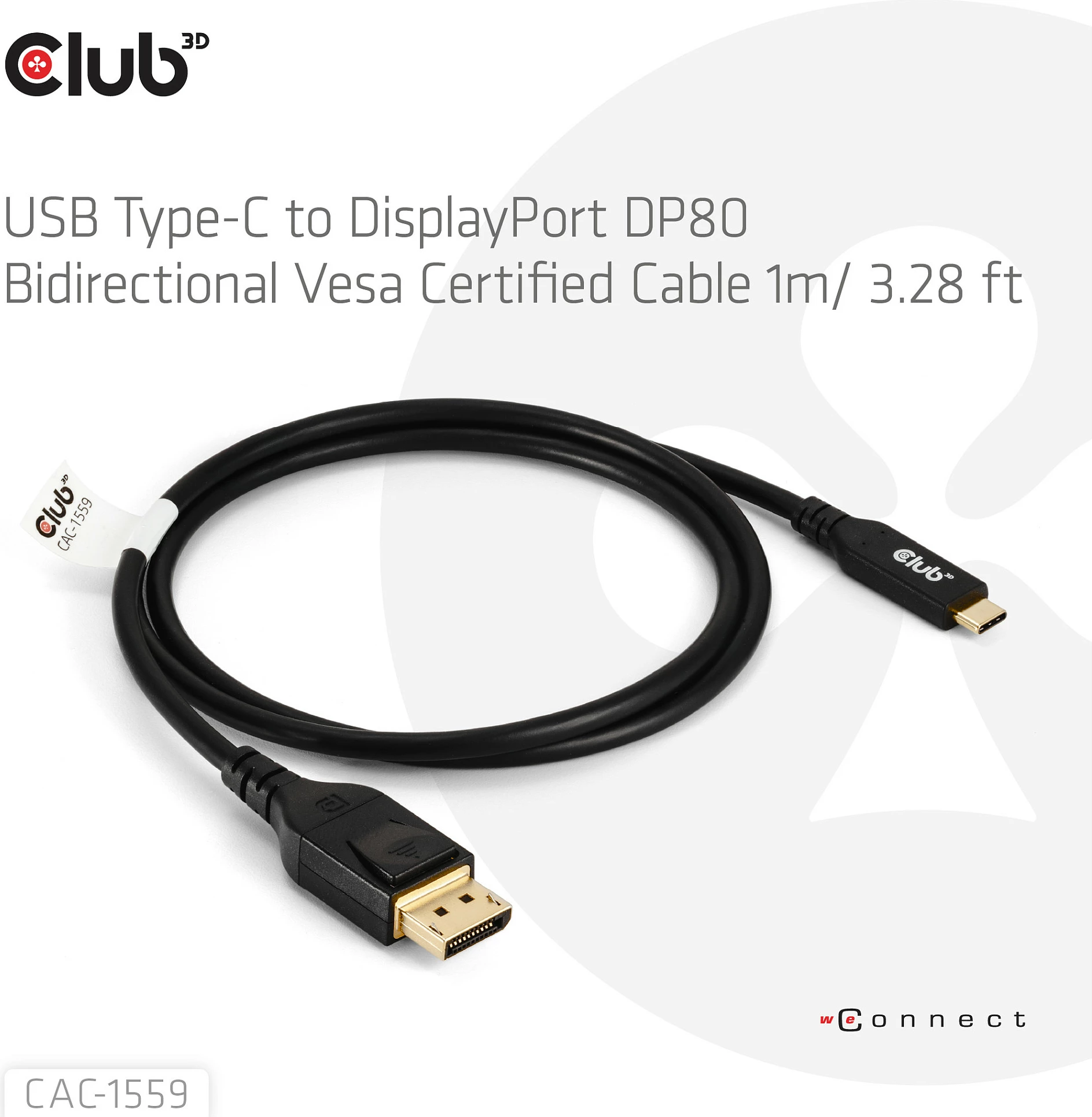 Kabllo USB Type-C në DisplayPort Club3D 1m 10K60Hz e zezë