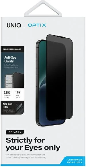 Xham mbrojtës UNIQ Optix Privacy për iPhone 15 Pro Max me aplikator