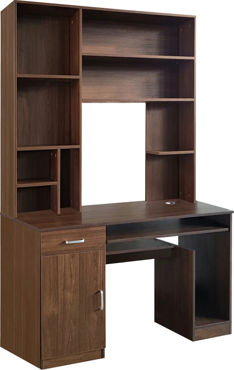 Tavolinë kompjuteri me bibliotekë Novelty, ngjyrë arre, 120x55x182cm