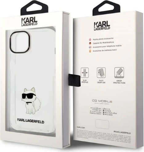 Mbështjellës Karl Lagerfeld Choupette për iPhone 14 Plus/15 Plus, Transparent