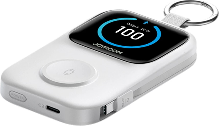 Powerbank Joyroom JR-W19 5000mAh, karikim wireless 5W për orë, me kabllo USB-C/Lightning, i bardhë