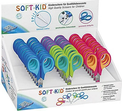 Gërshërë për fëmijë WEDO Soft-Kid, 11.5 cm, majë e mprehtë, me soft grip, shumëngjyrëshe