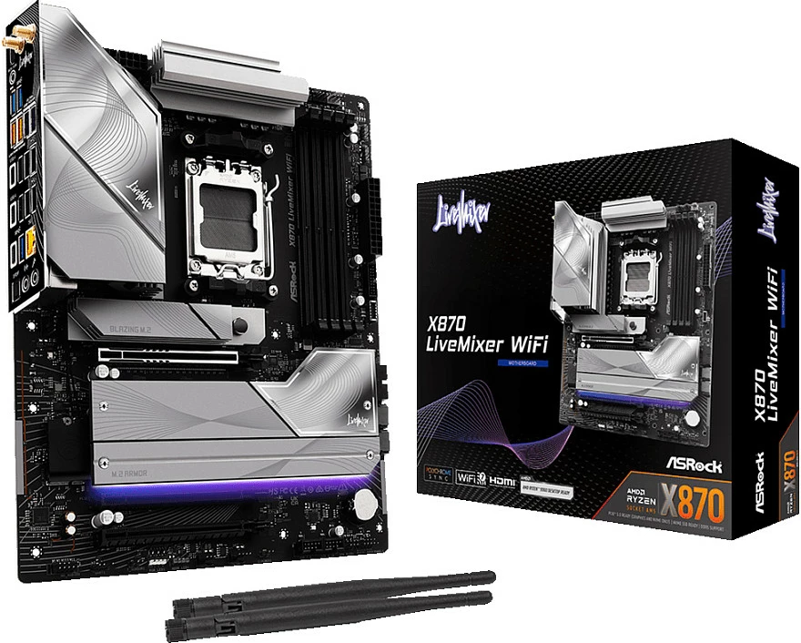 Pllakë amë ASRock X870 LiveMixer WiFi, Socket AM5, DDR5, ATX, Wi‑Fi 7, e zezë/argjendtë