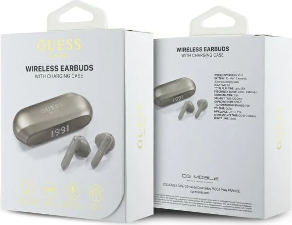 Kufje Bluetooth TWS Guess Elongated Metallic Printed Logo me docking station, Gold