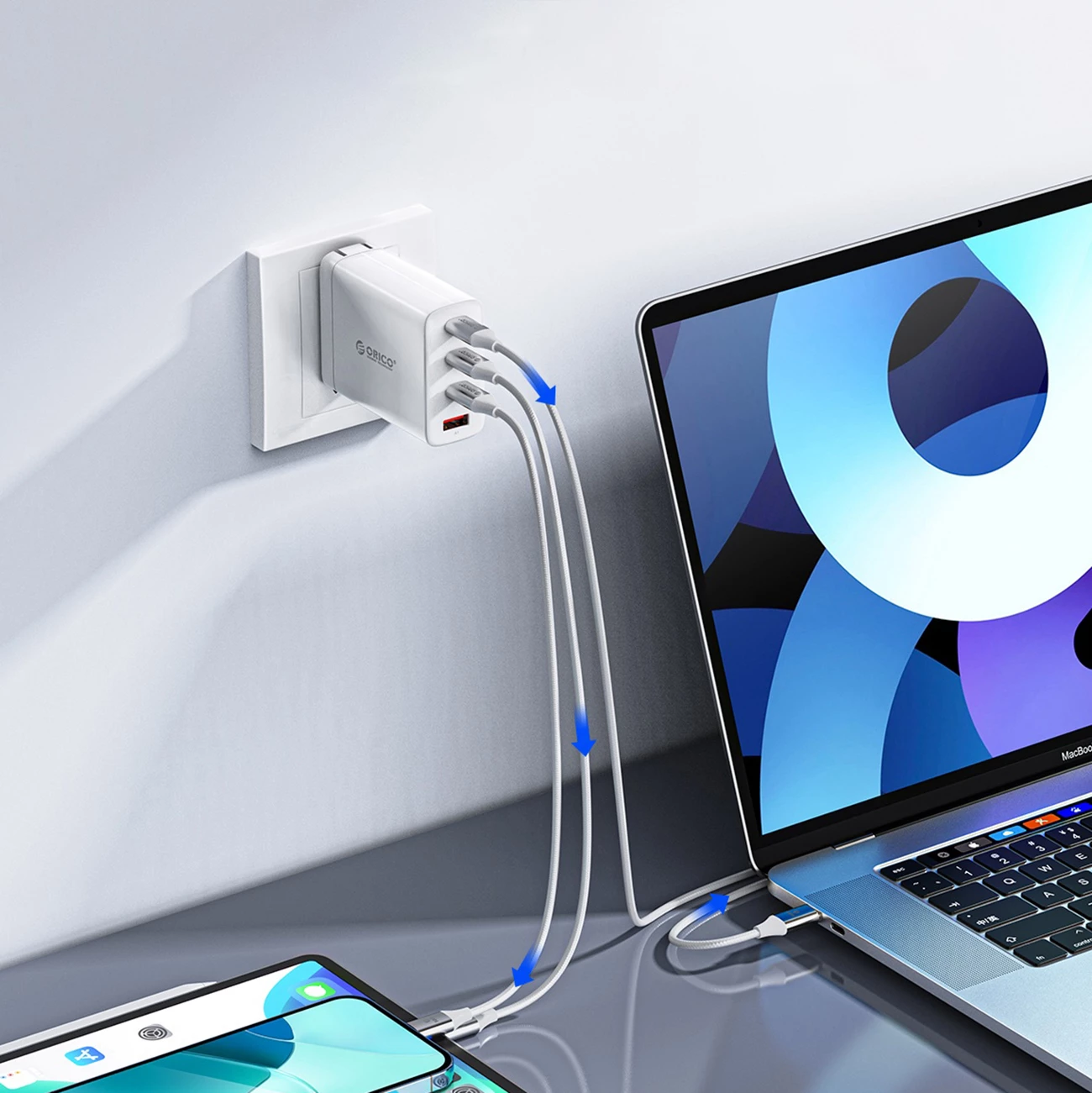 Kabllo Orico CDX USB-C në USB-C, 1m, 100W, 5A, Bardhë
