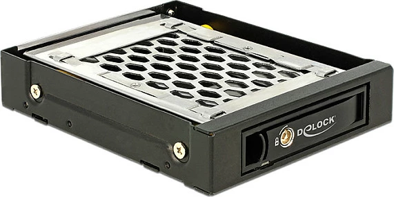 Kafaz HDD/SSD DeLOCK 47228, 2.5" në 3.5", hot-swap, me çelës, i zi