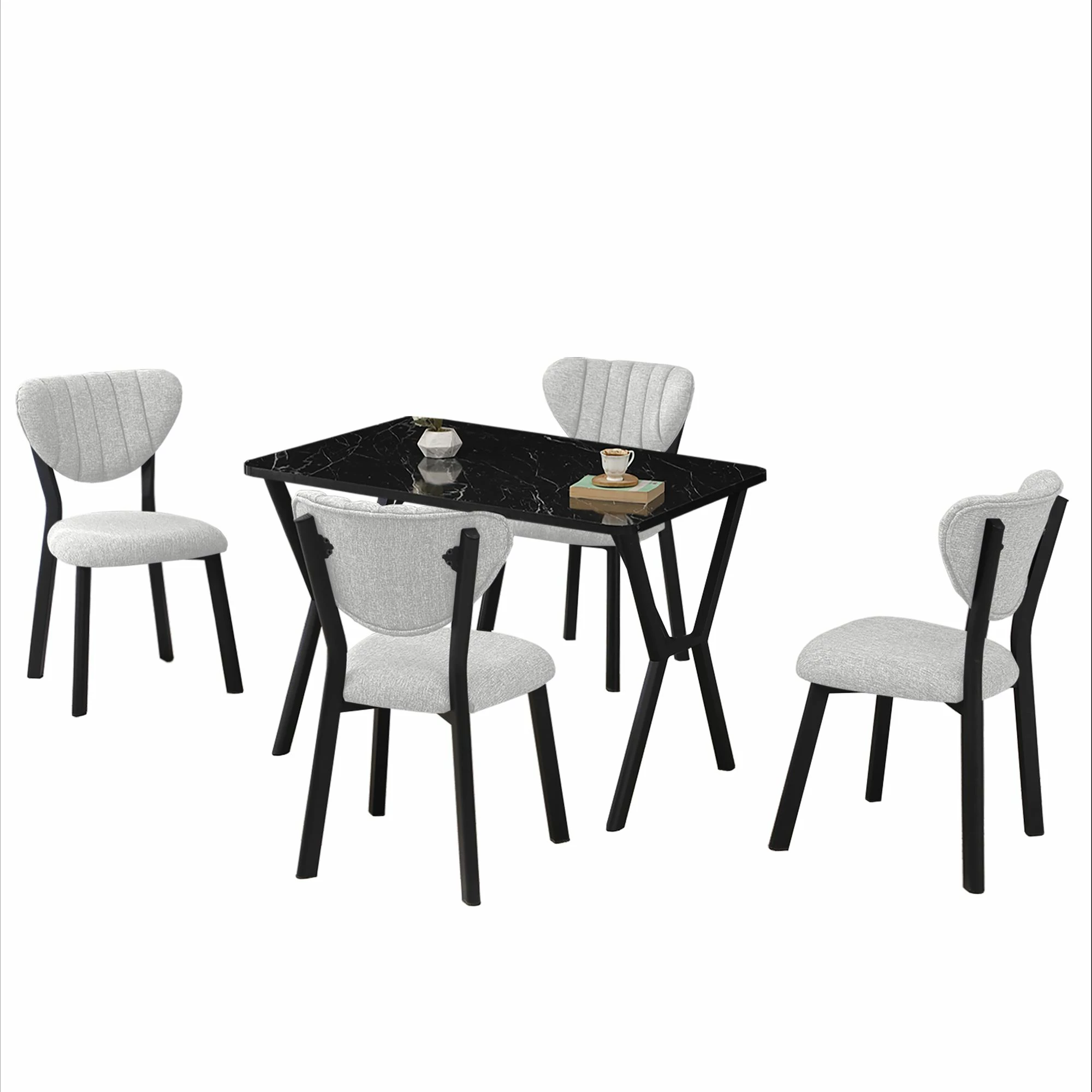 Tavolinë me karrige, zgjatshme, 5 copë, Skye Decor, elma, krem, e zezë