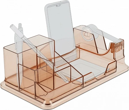 Organizator tavoline DeLOCK, 7 ndarje, 250 x 145 x 85 mm, plastikë, transparent/kafe