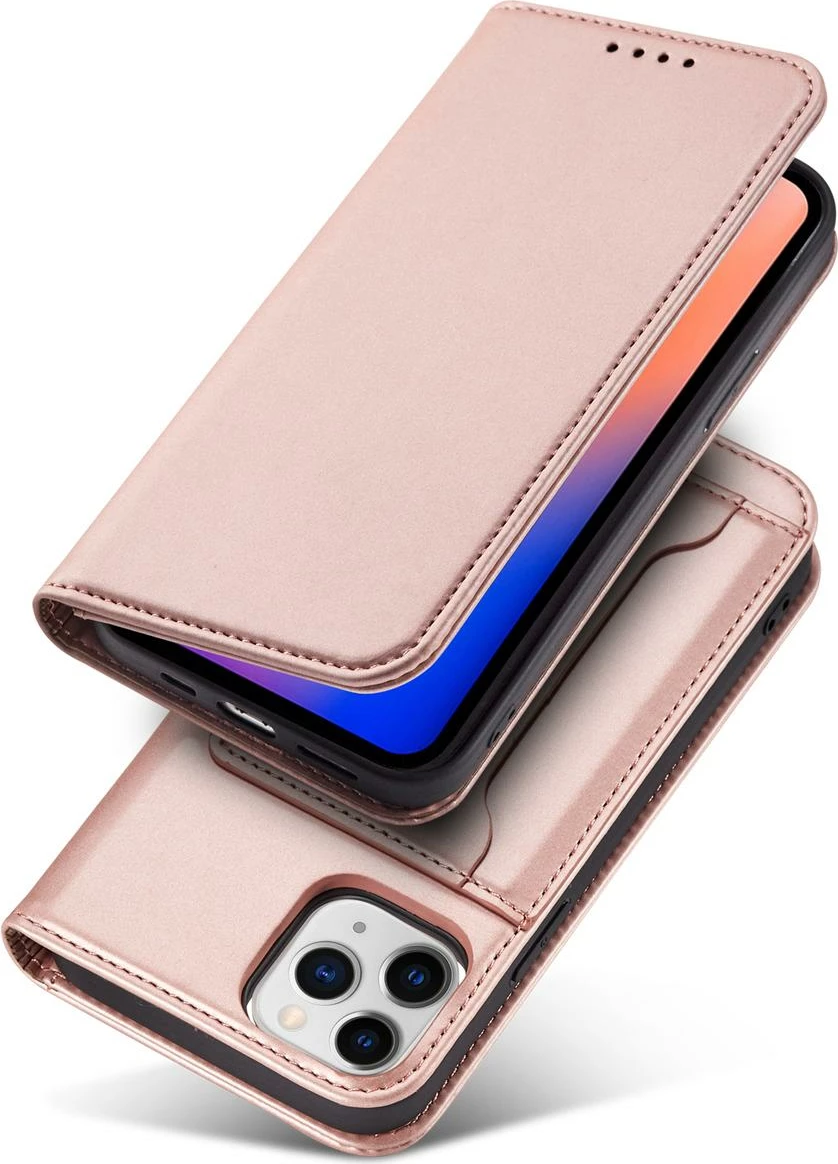 Mbështjellës Hurtel Magnet Card Case për iPhone 12 Pro Max, me xhep për karta, rozë
