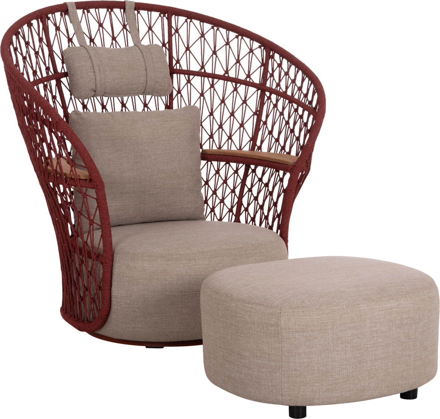Karrige lounge rrotulluese me këmbështetëse, alumini, litar i kuq, TYCOON CD6627.05, 123x108x125cm