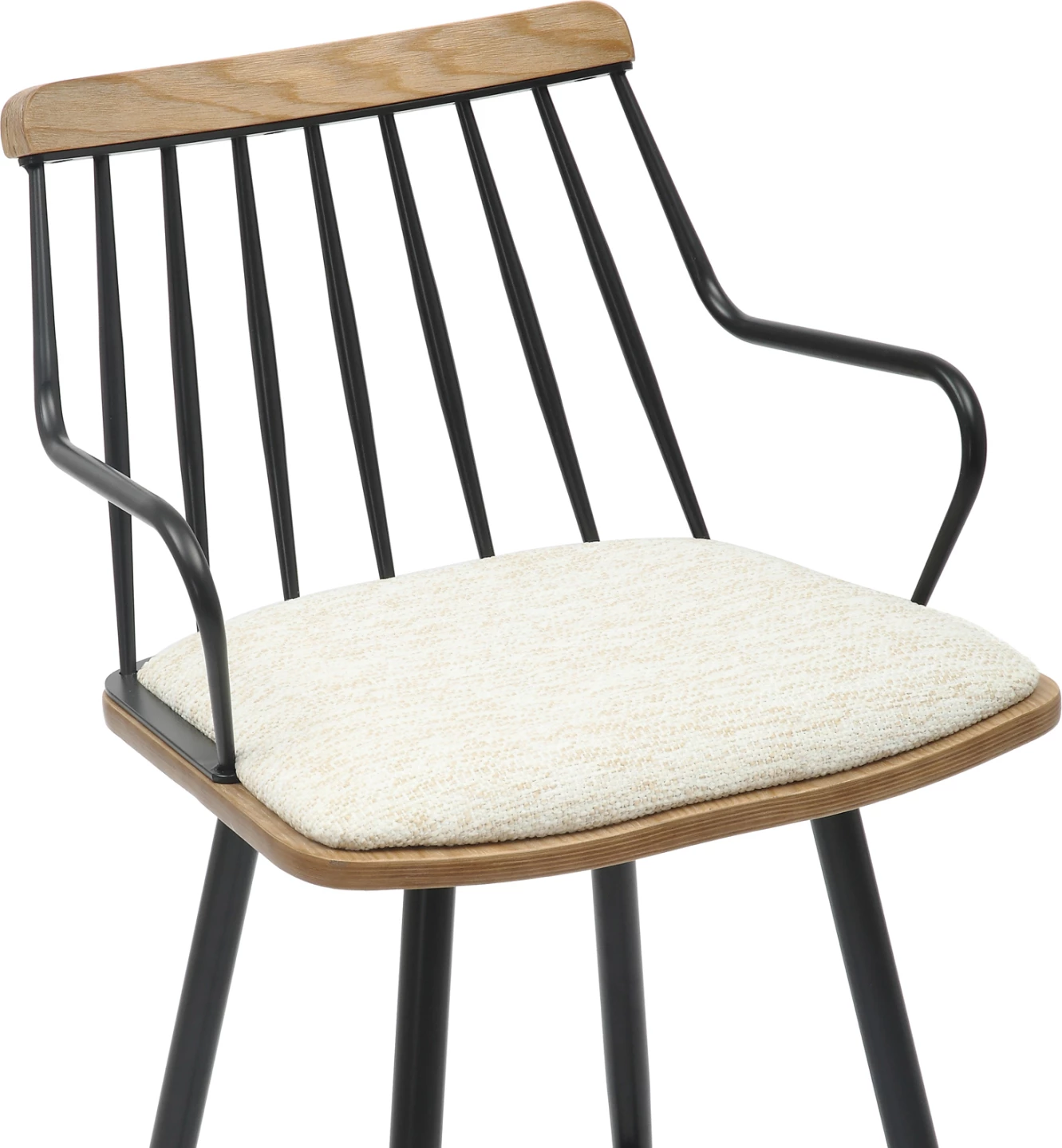 Karrige për bar, lartësi mesatare, JUDI, FH9985.02, metal i zi, pëlhurë ecru, 48x52x92H cm