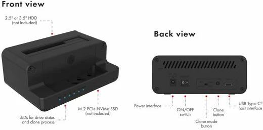 Stacion dokimi dhe klonimi ICYBOX IB-2914MSCL-C31, USB 3.2 Gen 2, për M.2 NVMe dhe 2.5/3.5\" SATA SSD/HDD, e zezë