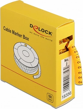 Shenjues kabllosh DeLOCK Cable Marker Box No. 2, për kabllo 4–5 mm, 500 copë, e verdhë