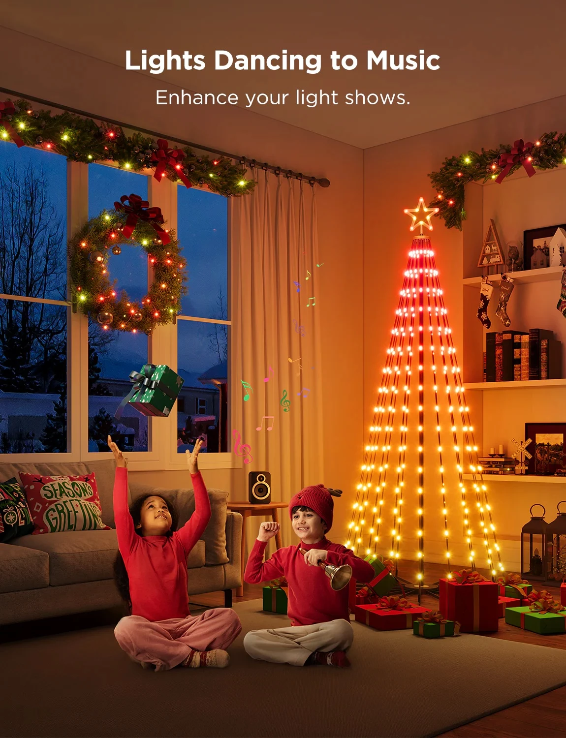 Drita dekorative smart Govee Cone Tree Lights RGBIC, IP65, 66 skena, me kontroll zanor, multicolor, set me 6 kunja