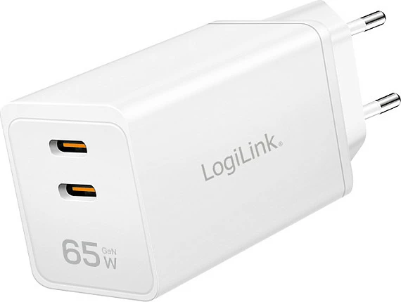 Karikues USB-C LogiLink 65 W GaN, 2x USB-C, PD 3.0/QC 4.0, i bardhë