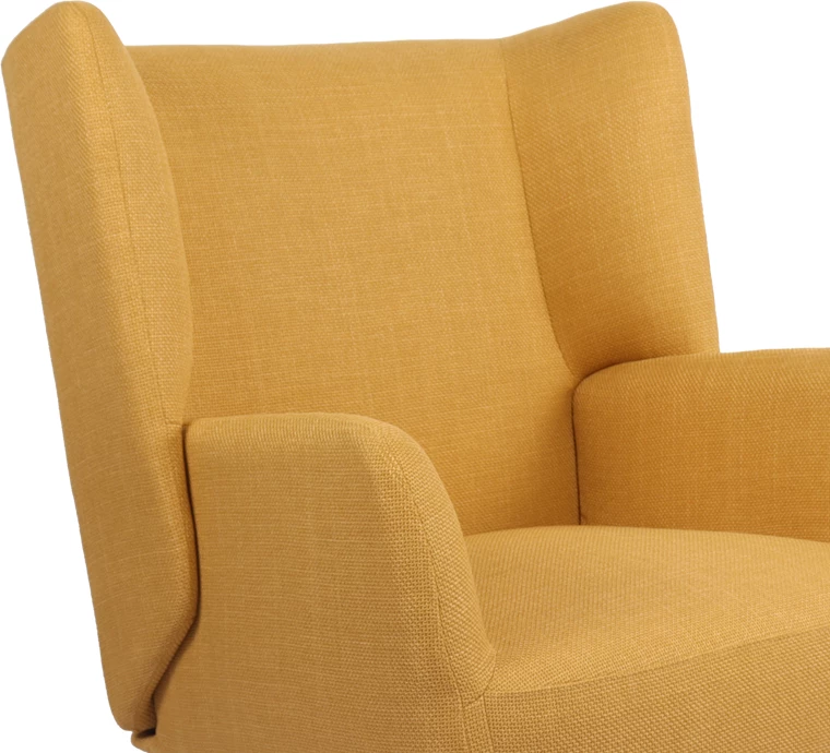 Karrige e madhe Mareta, material tekstili i verdhë, këmbë metalike të zeza, 83x80x99cm