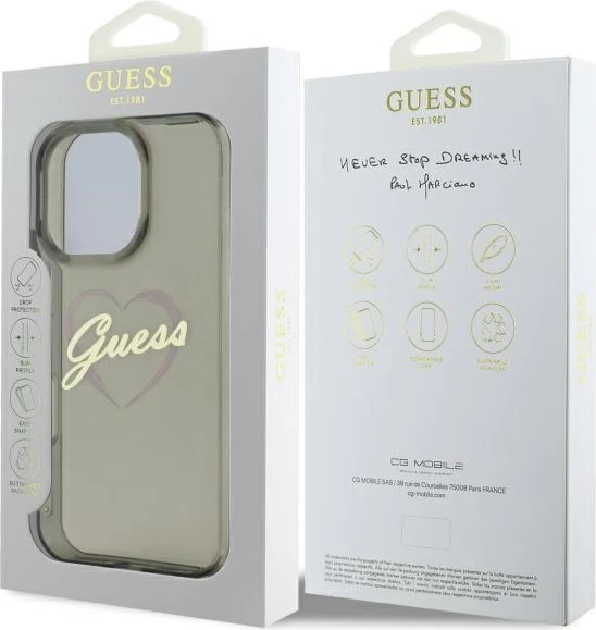 Mbështjellës Guess IML Heart për iPhone 16 Pro, Zi