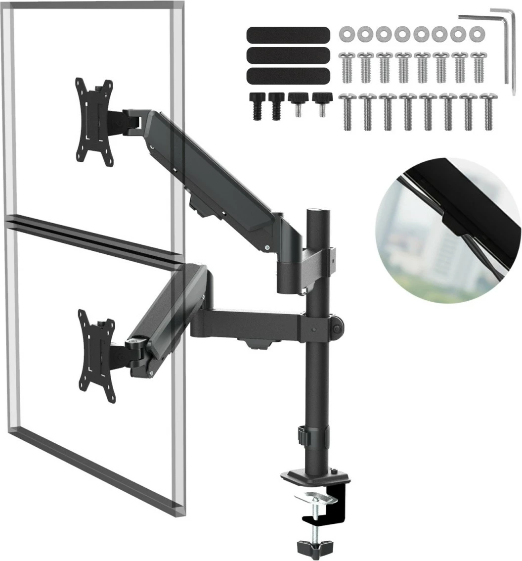 Mbajtës tavoline për 2 monitorë, Maclean MC-136, 17–32 inç, 2–10 kg për krah, sustë gazi, VESA 75x75/100x100, e zezë