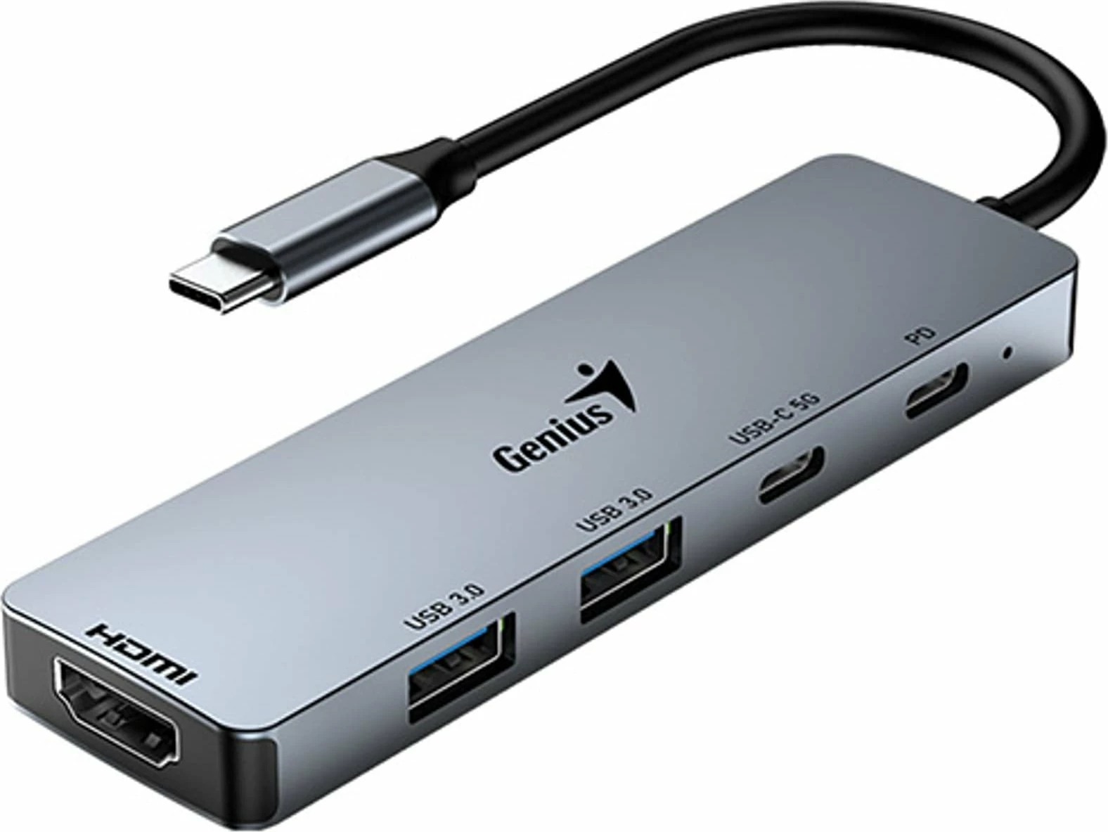 Hub USB-C Genius UH-500, 5 porta (HDMI 4K, 2x USB 3.0, 2x USB-C, PD 100W), gri