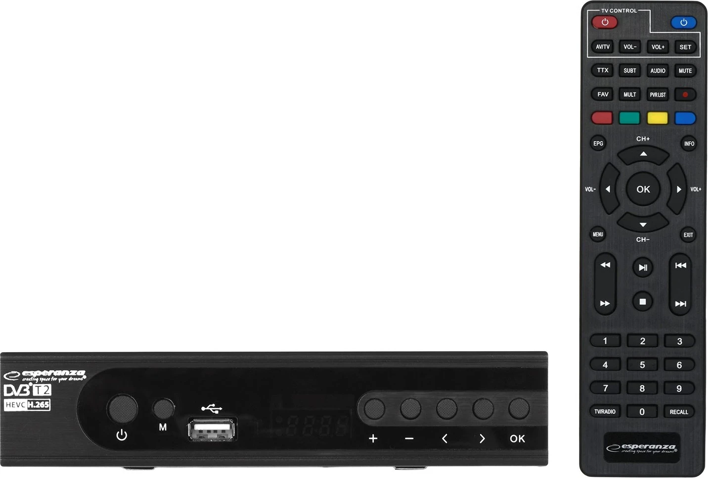 Resiver me telekomandë Esperanza EV106P, DVB-T2, i zi