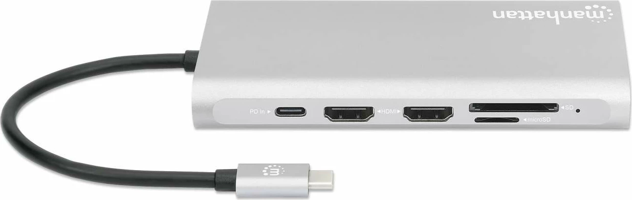 Docking station MANHATTAN 12-in-1, 3x HDMI, 4x USB, USB-C, DP, RJ45, gri