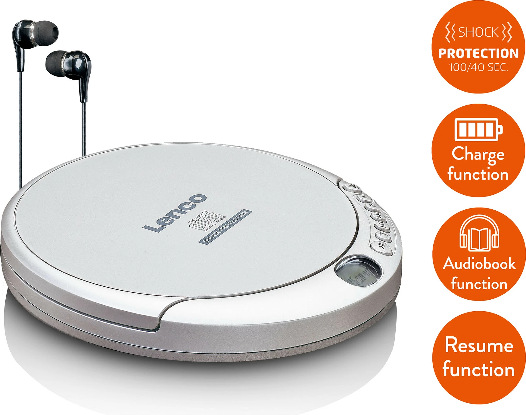 CD player Lenco CD-201, MP3, LCD, kufje, argjend