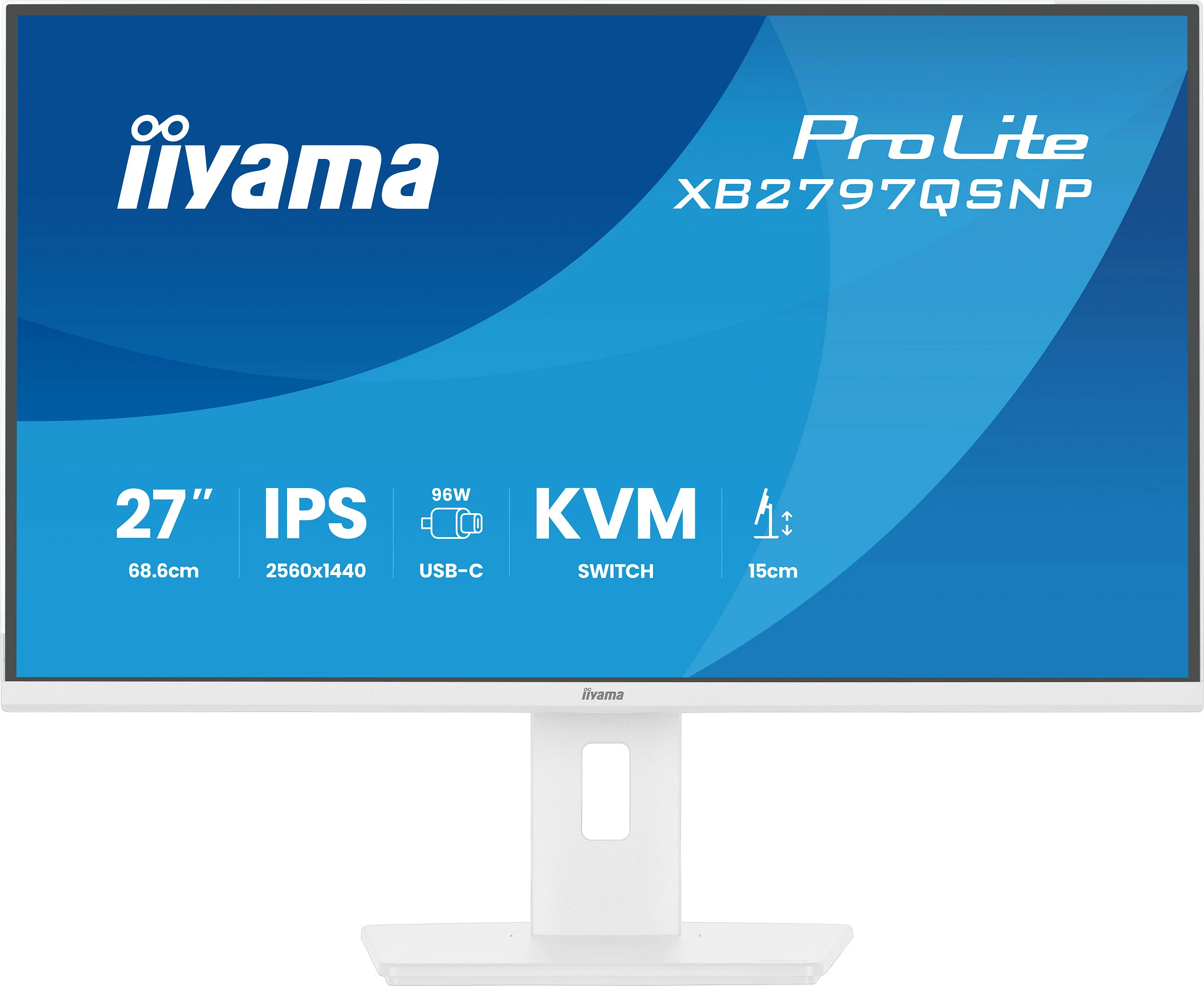 Monitor iiyama ProLite XB2797QSNP-W1, 27", QHD IPS, 75Hz, USB-C, HDMI/DisplayPort, i bardhë