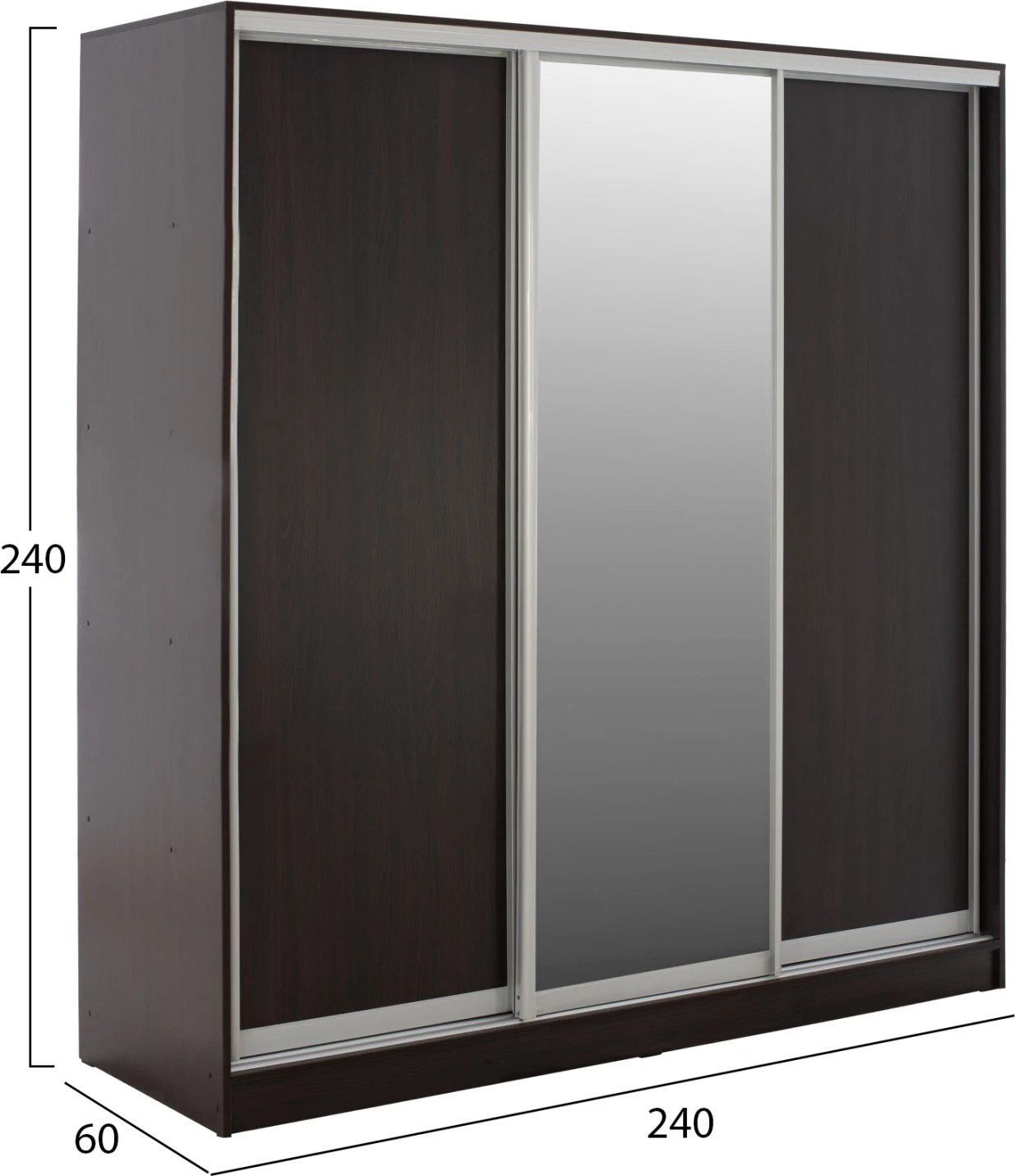 Dollap ADLER me dyer rrëshqitëse, melaminë, ngjyrë wenge, me pasqyrë, 3 dyer, 240x60x240 cm, FH2462.02