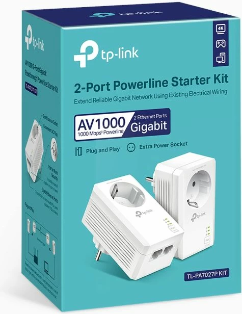 adapter Powerline TP-LINK TL-PA7027P KIT AV1000, 2x Gigabit, passthrough, set 2 copë, bardhë