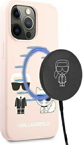 Mbështjellës Karl Lagerfeld KLHMP13XSSKCI për iPhone 13 Pro Max 6.7", silikon, MagSafe, rozë e çelët