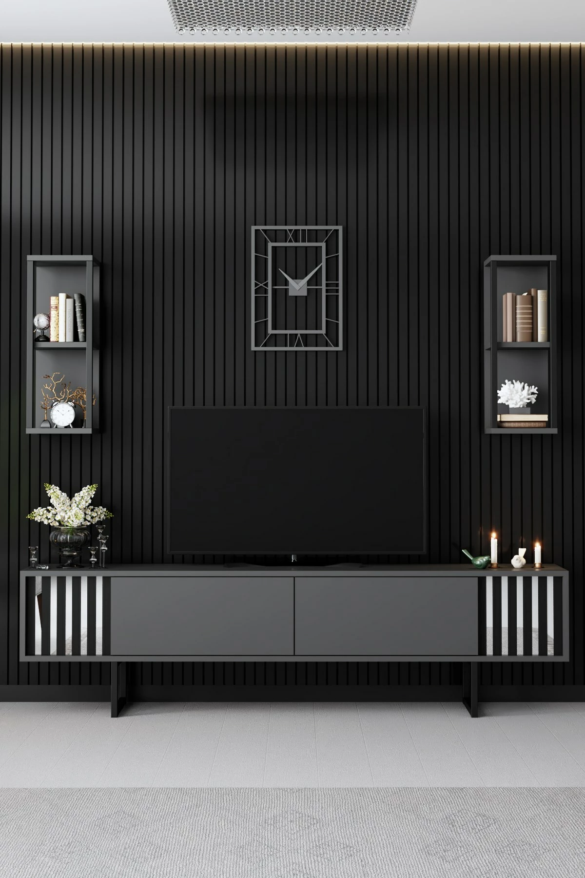 Komodë TV Hanah Home, linja krom, anthracite, e zezë